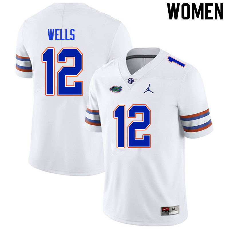 Women #12 Rick Wells Florida Gators College Football Jerseys Sale-White - Click Image to Close